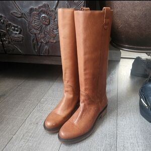 Boemos Made In Italy Classic Tan Knee High Leather Riding Boots 40